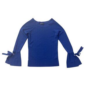Womens Blue Long-Sleeve Top With Bell Sleeves M Elegance Comfort Stretch